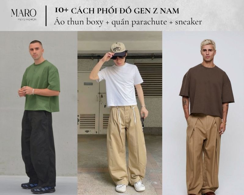 áo thun boxy quần parachute sneaker