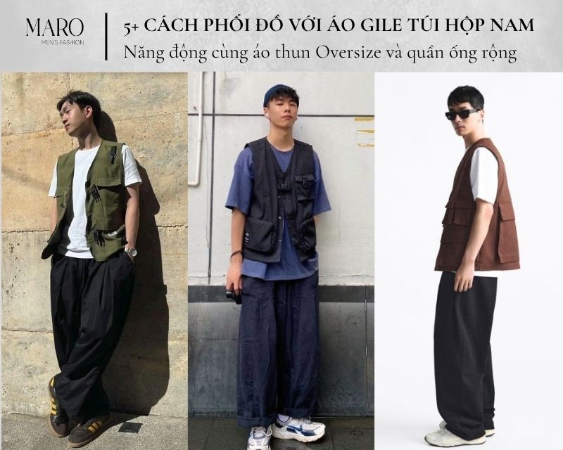 áo thun oversize gile túi hộp quần ống rộng