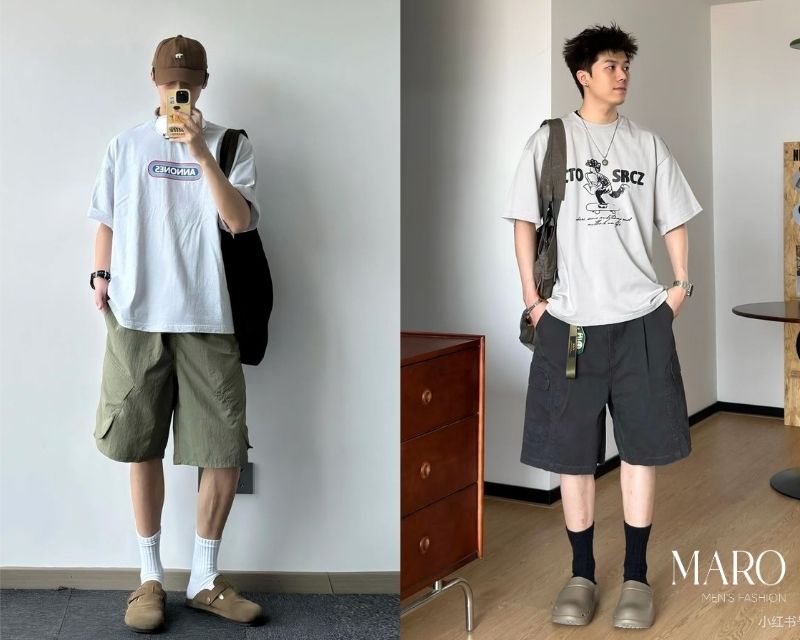 áo thun oversize nam với quần short
