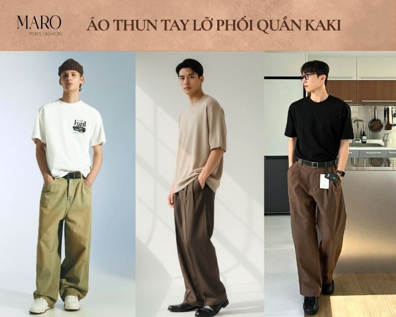 áo thun tay lỡ nam phối quần kaki