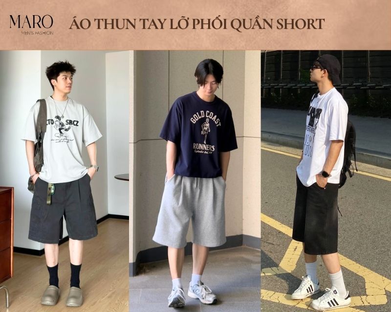 áo thun tay lỡ nam phối quần short