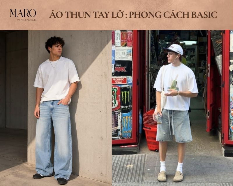 áo thun tay lỡ nam phong cách basic