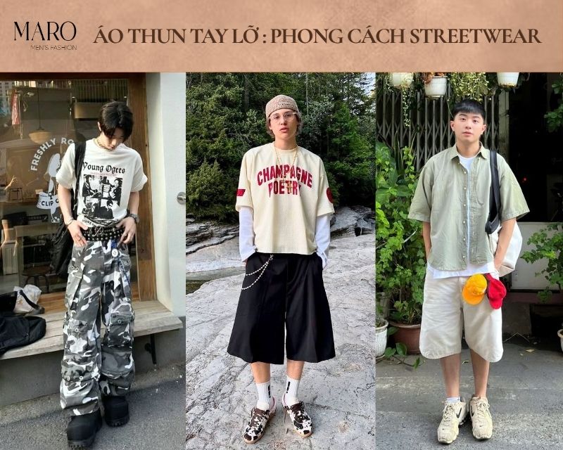 áo thun tay lỡ nam phong cách streetwear
