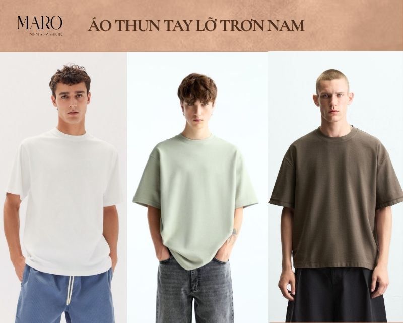 áo thun tay lỡ trơn nam