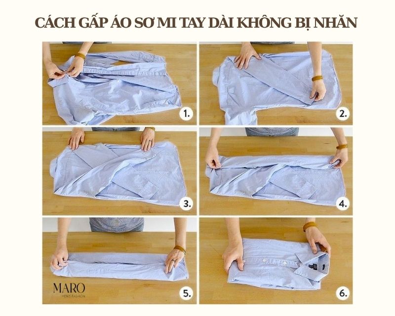 cách gấp áo sơ mi tay dài không bị nhăn