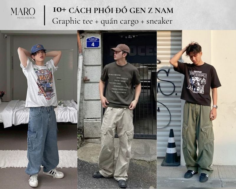 graphic tee quần cargo sneaker