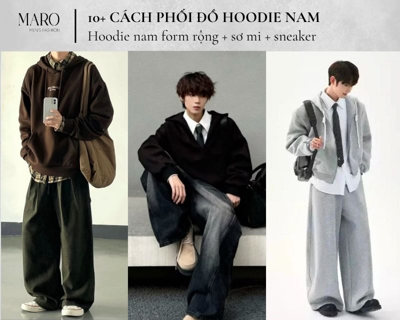 hoodie nam form rộng sơ mi sneaker
