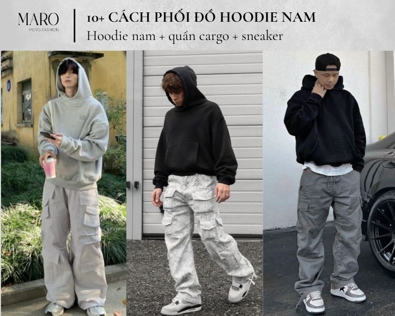 hoodie nam quần cargo sneaker