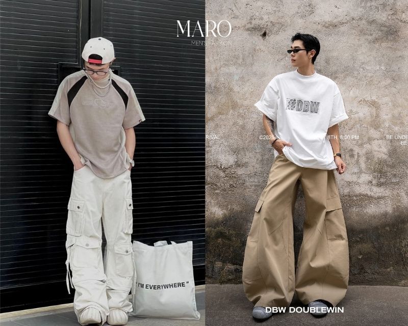 phối áo oversize với quần cargo