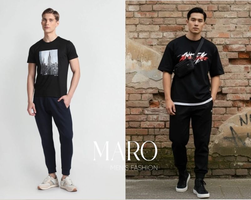 phối áo thun graphic nam với quần jogger