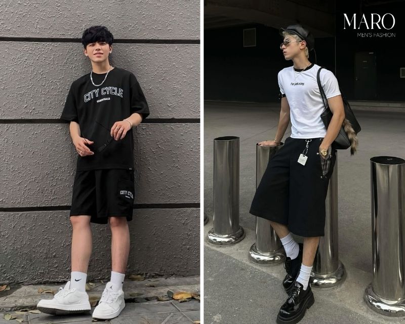 phối đồ quần short đen