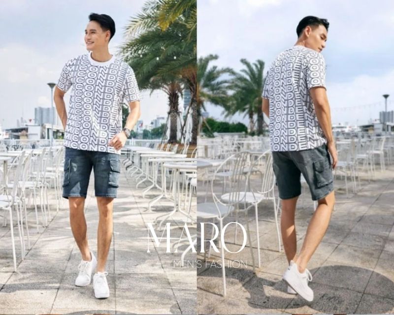 phối đồ quần short với áo thun họa tiết