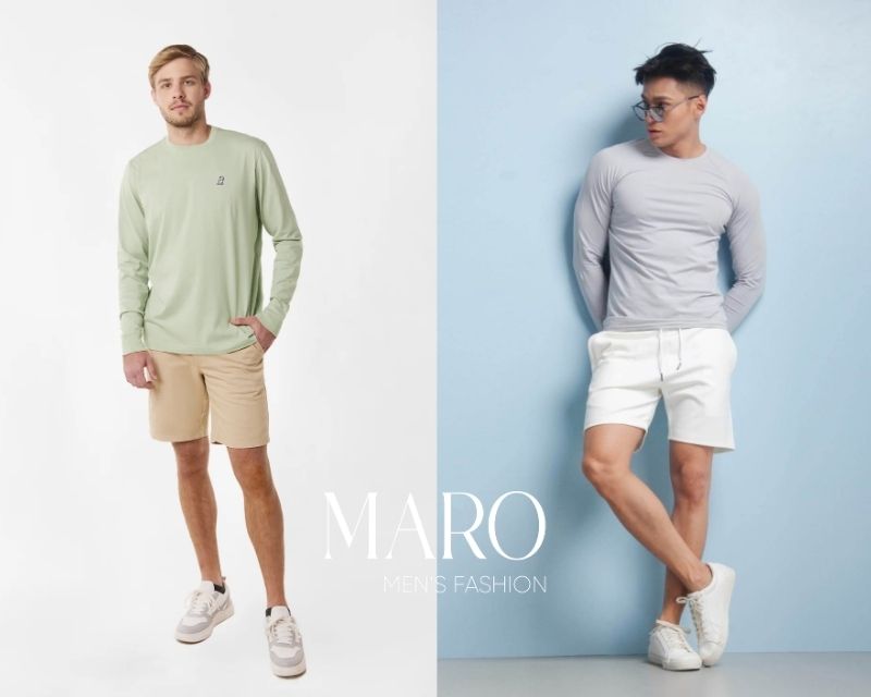 phối quần short kaki với áo thun tay dài