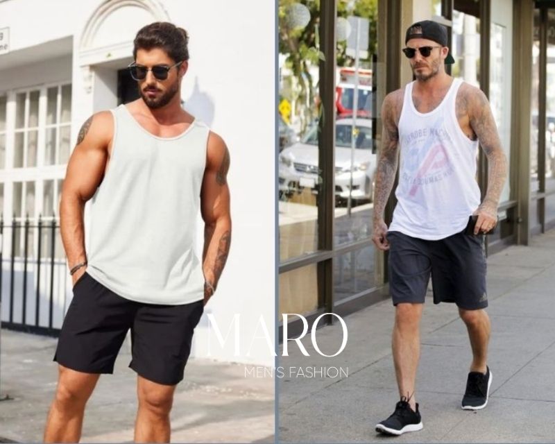 phối quần short nam với áo ba lỗ tanktop