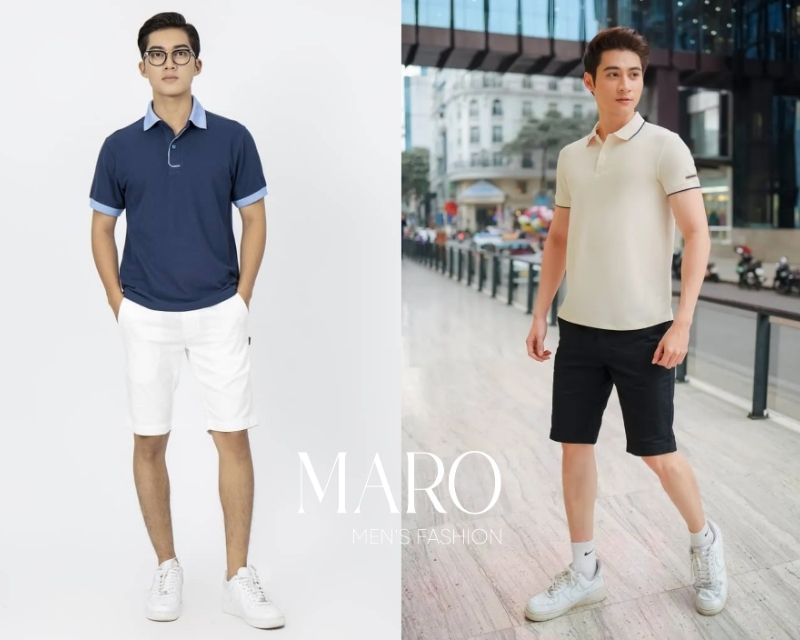 phối quần short nam với áo polo