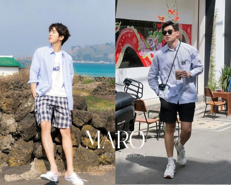 phối quần short nam với áo sơ mi