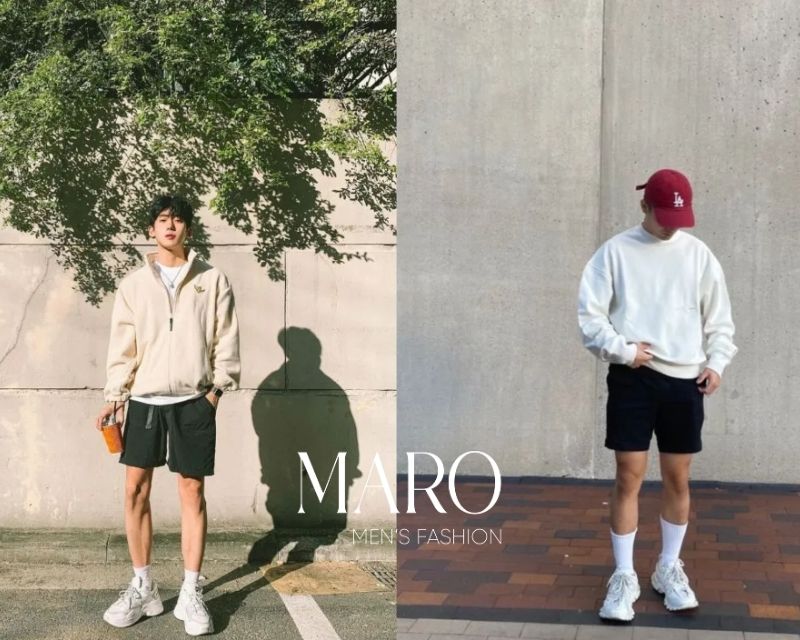phối quần short với áo hoodie sweater