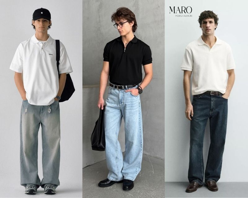 quần jean nam mùa hè với áo polo