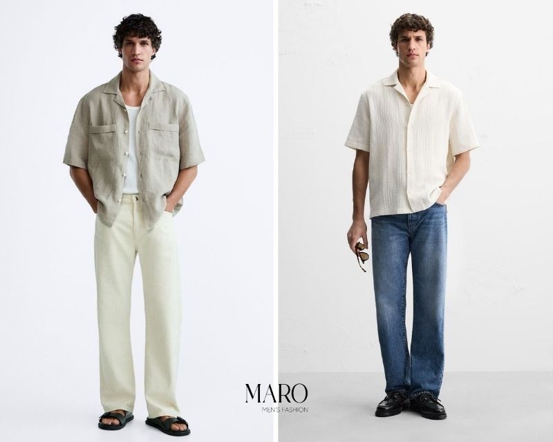 quần jean nam mùa hè với sơ mi linen
