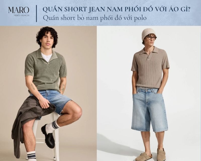 quần short bò nam phối đồ với polo