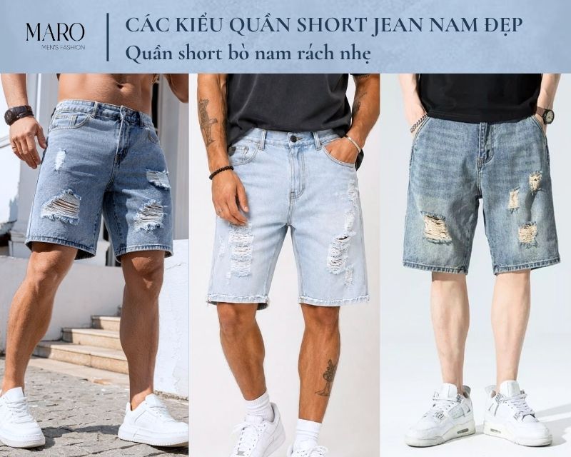 quần short bò nam rách nhẹ