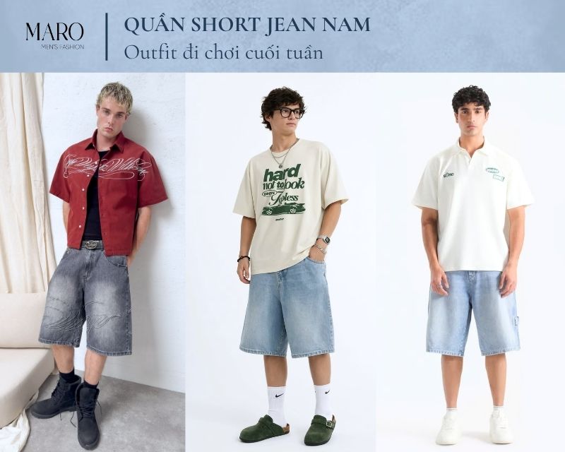 quần short jean nam outfit đi chơi cuối tuần