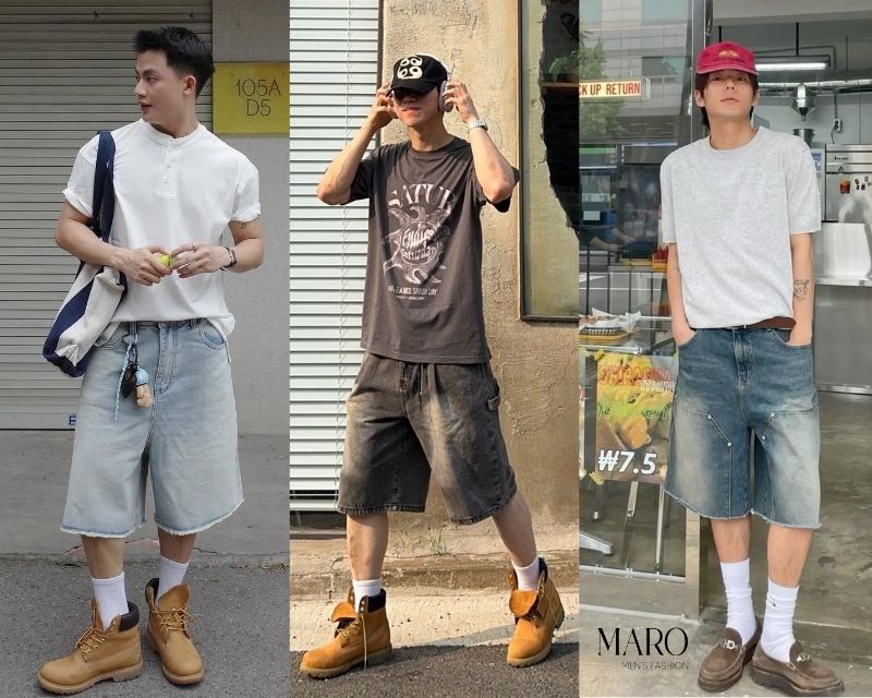 quần short jean phối áo thun