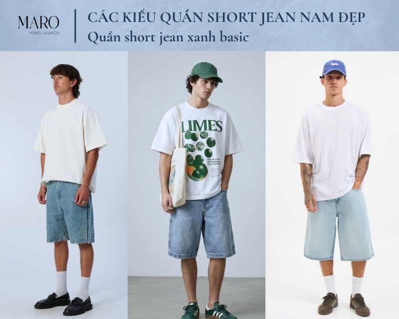 quần short jean xanh basic