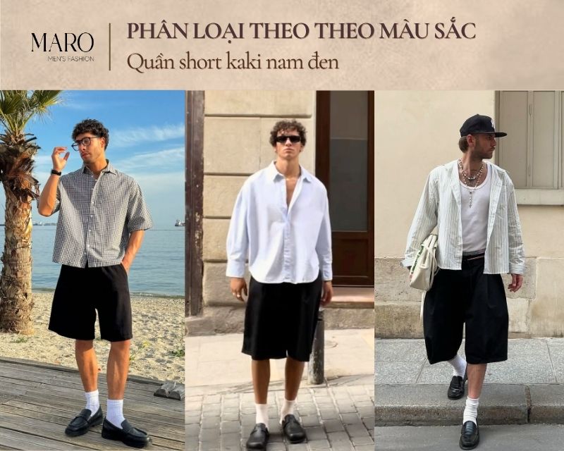 quần short kaki nam màu đen