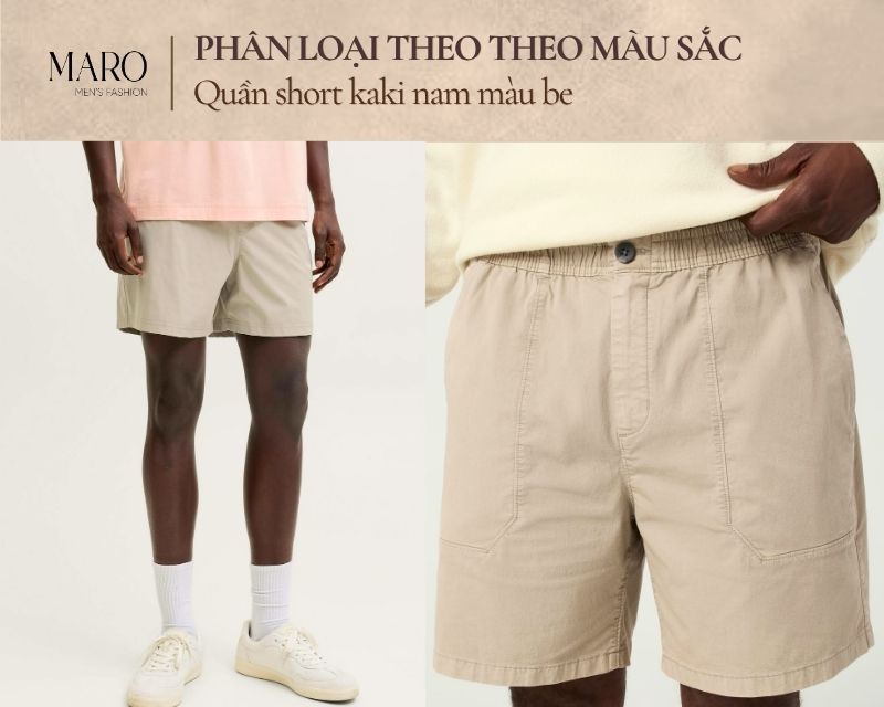 quần short kaki nam màu be