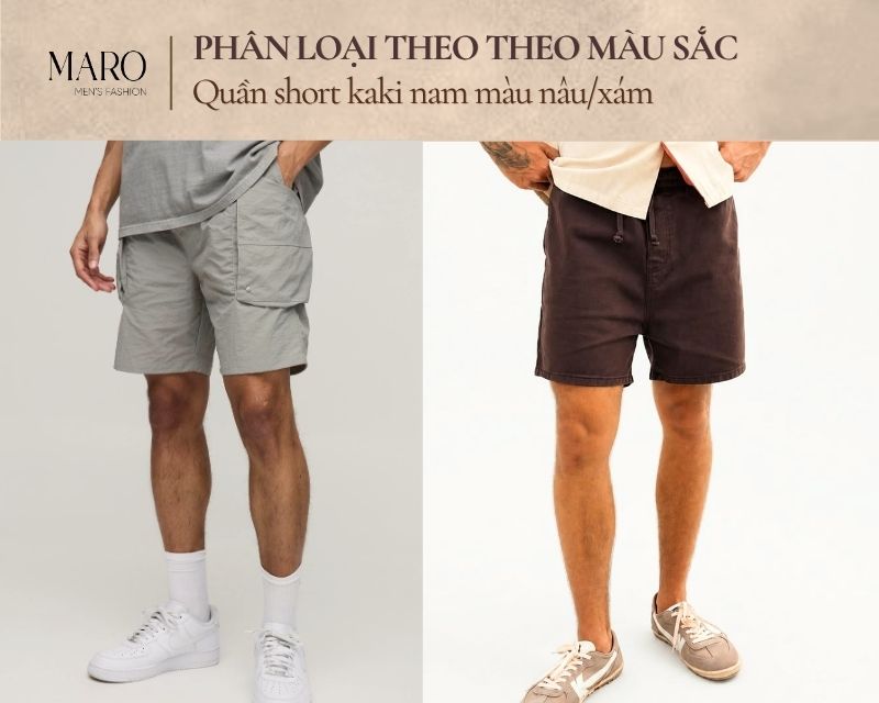 quần short kaki nam màu nâu xám
