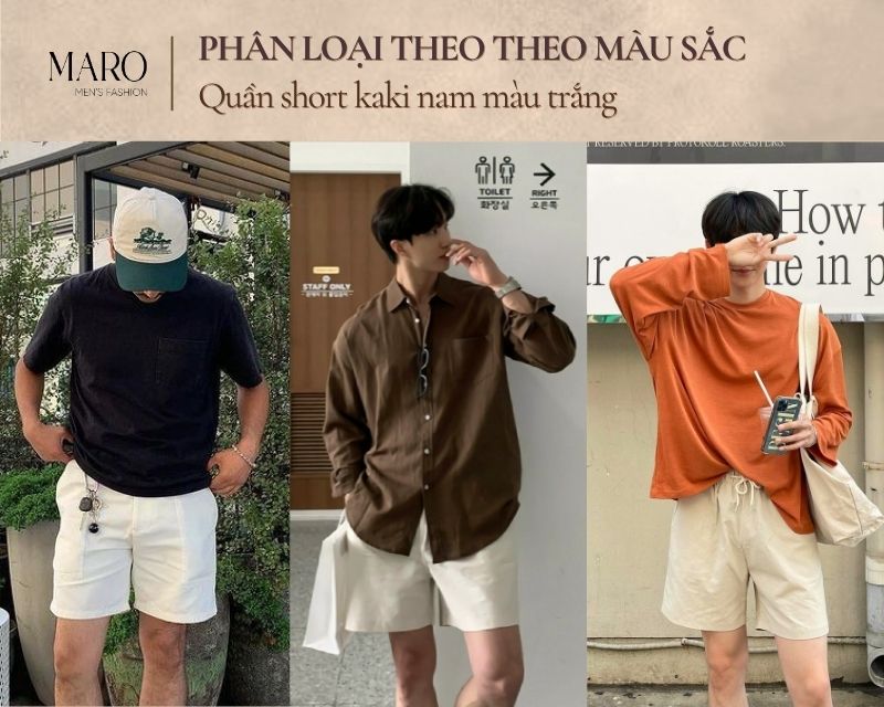 quần short kaki nam màu trắng