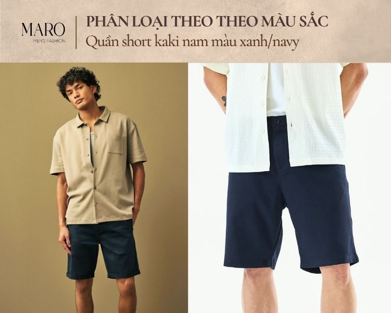 quần short kaki nam màu xanh navy