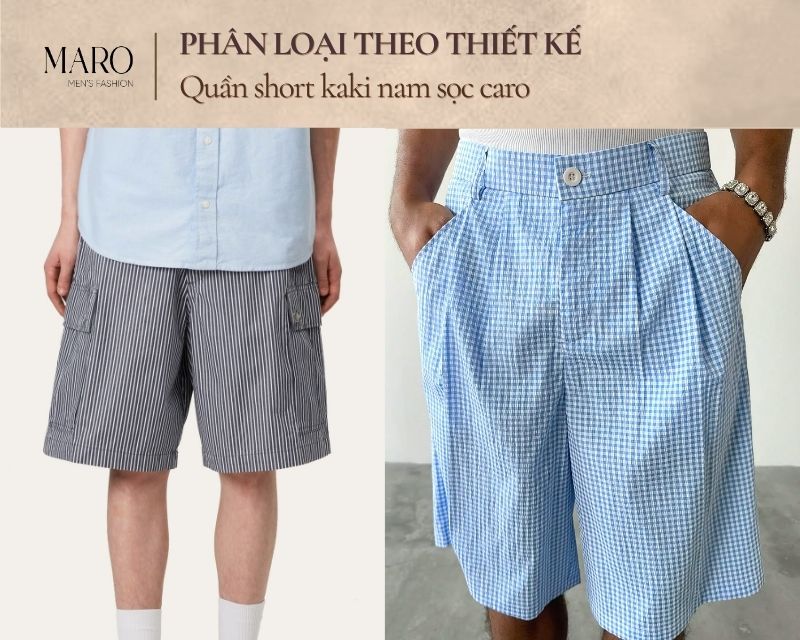quần short kaki nam sọc caro