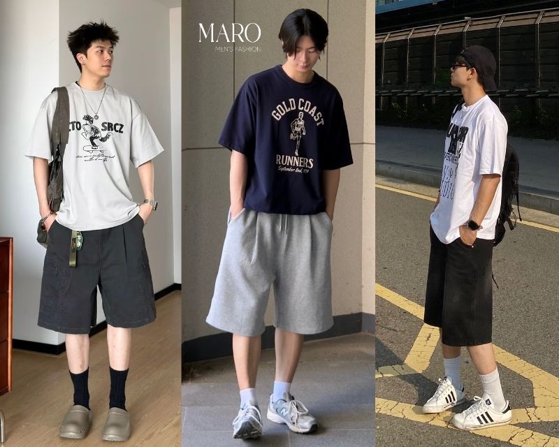 quần short phối áo thun oversize
