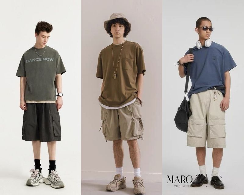 quần short túi hộp phối áo thun