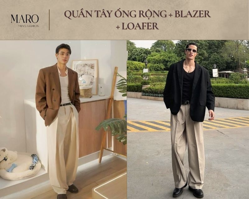 quần tây ống rộng blazer loafer