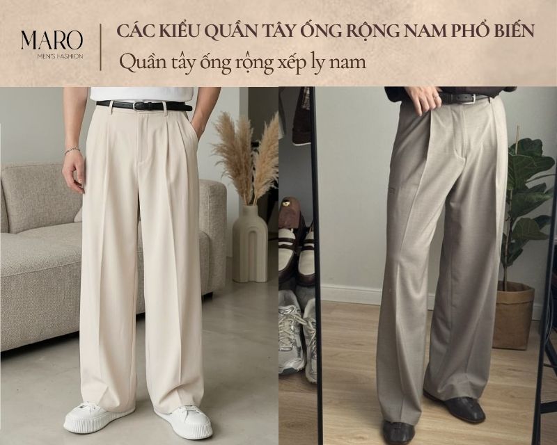 quần tây ống rộng xếp ly nam
