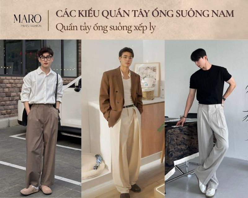 quần tây ống suông xếp ly