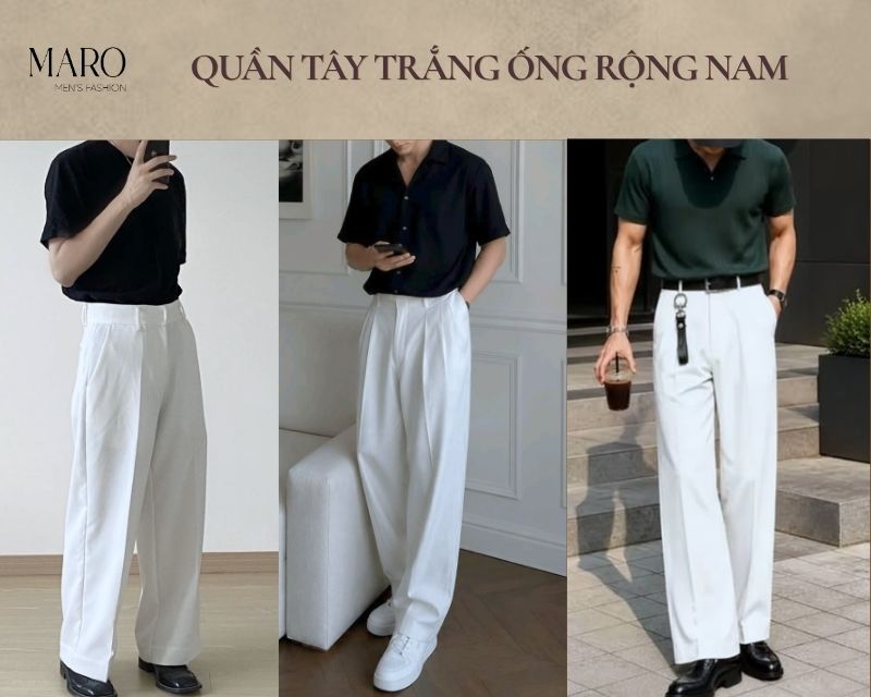quần tây trắng ống rộng nam