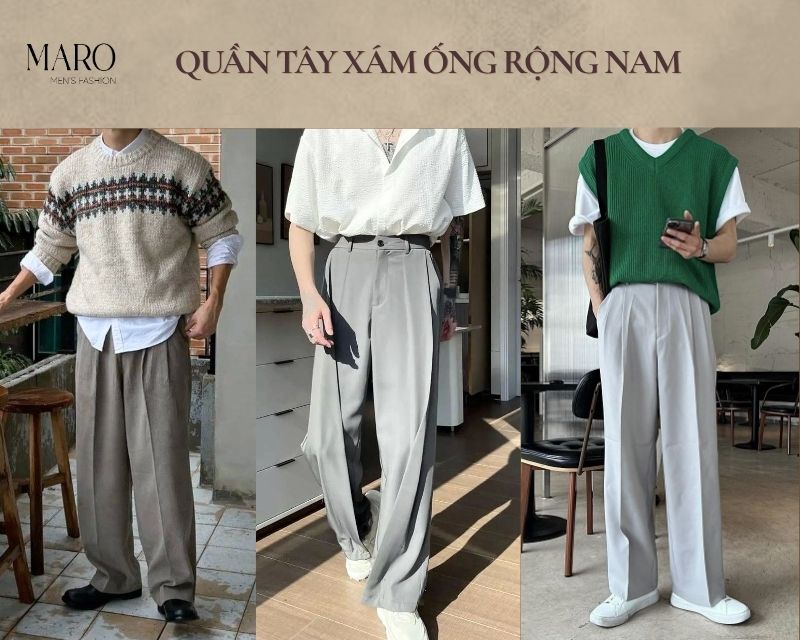 quần tây xám ống rộng nam