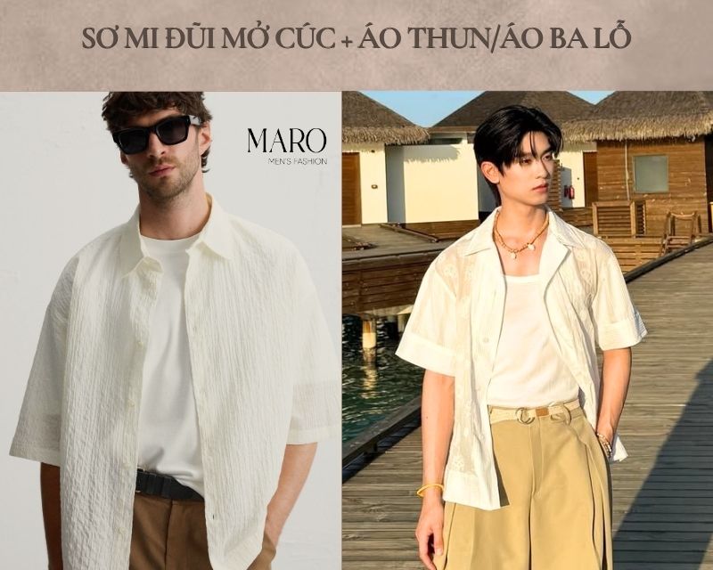 sơ mi đũi mặc mở cúc áo thun áo ba lỗ