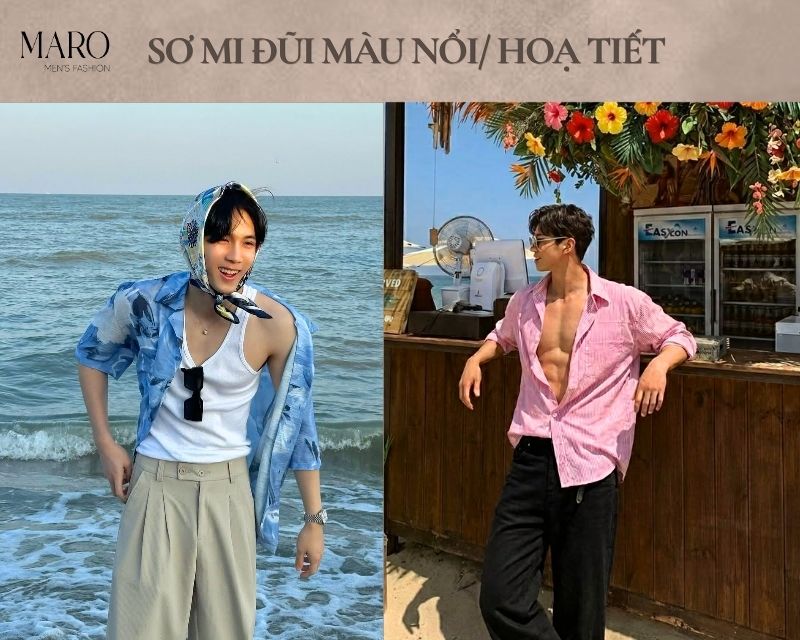sơ mi đũi màu nổi họa tiết