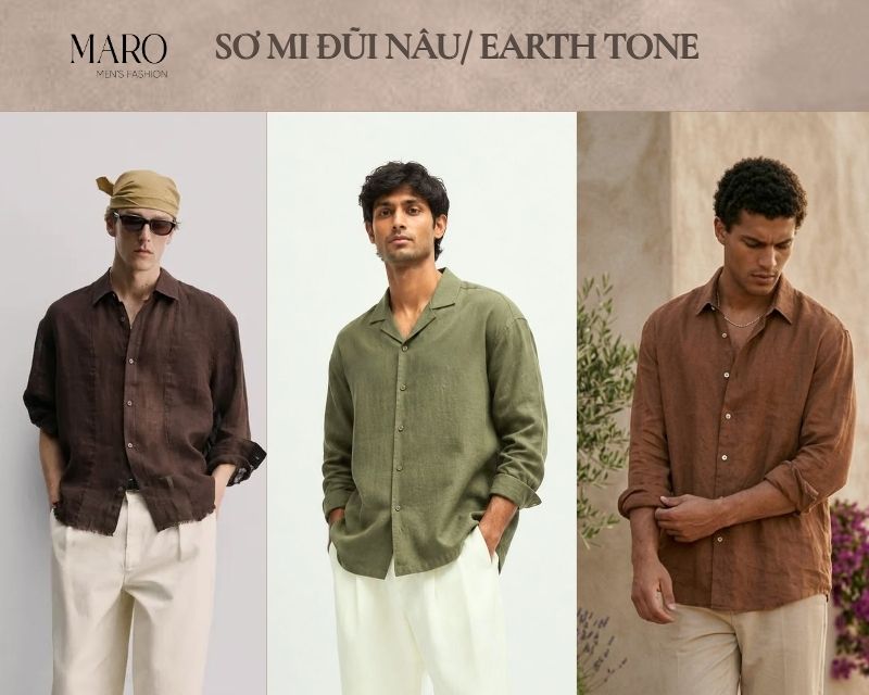sơ mi đũi nâu earth tone