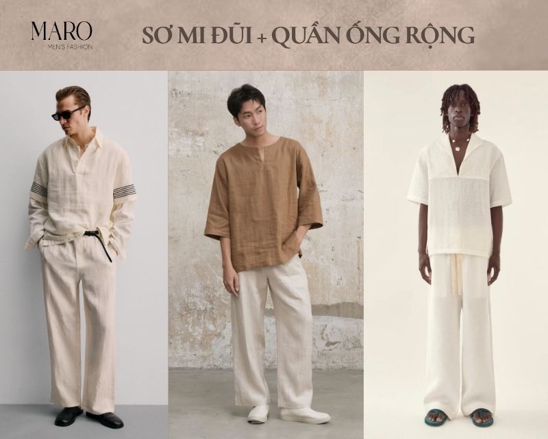 sơ mi đũi quần ống rộng
