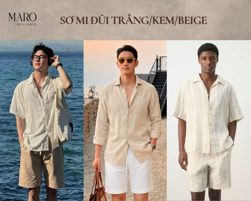 sơ mi đũi trắng kem beige