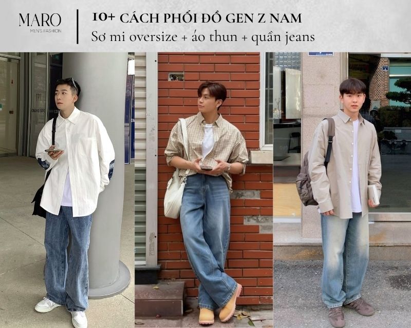sơ mi oversize áo thun quần jeans