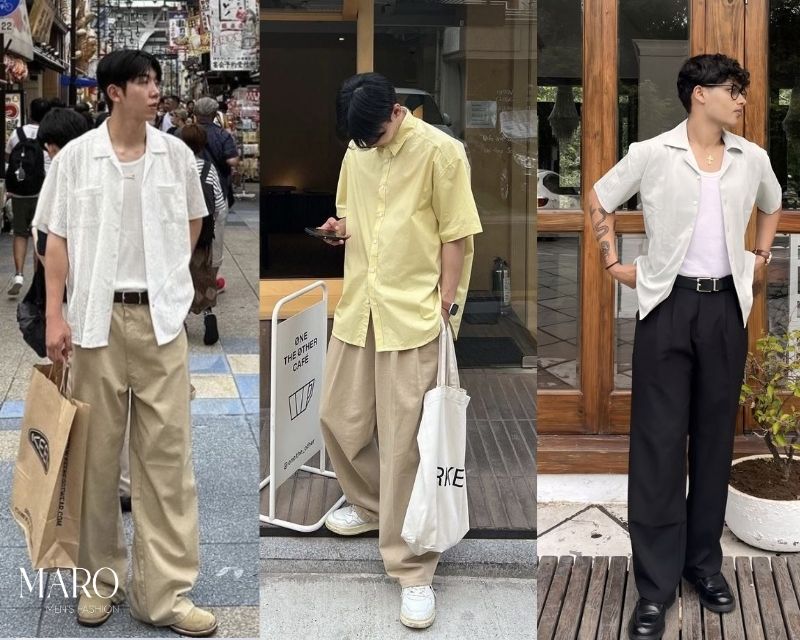 sơ mi oversize và quần kaki trousers