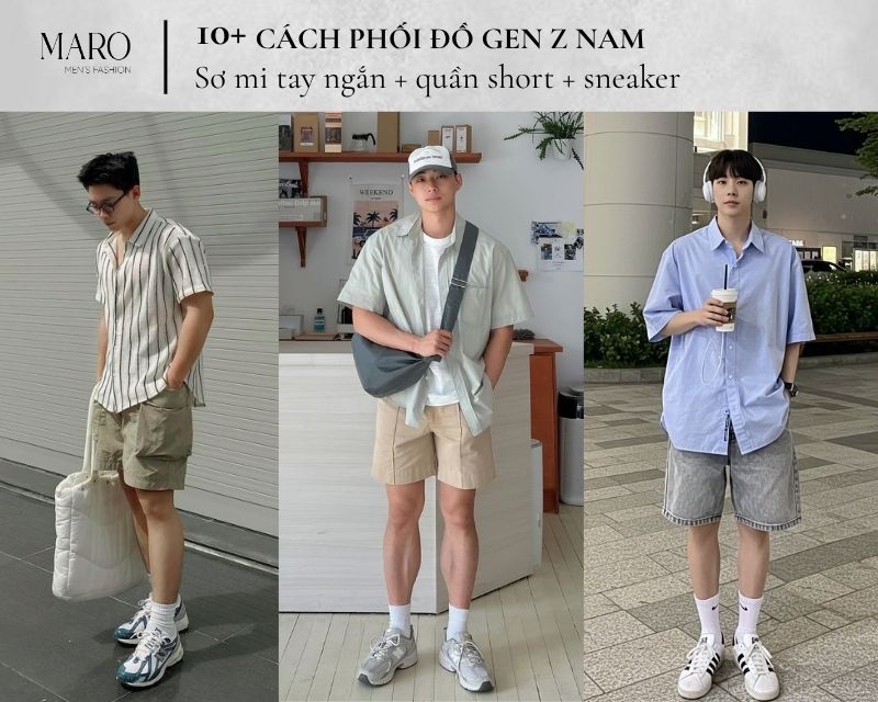 sơ mi tay ngắn quần short sneaker